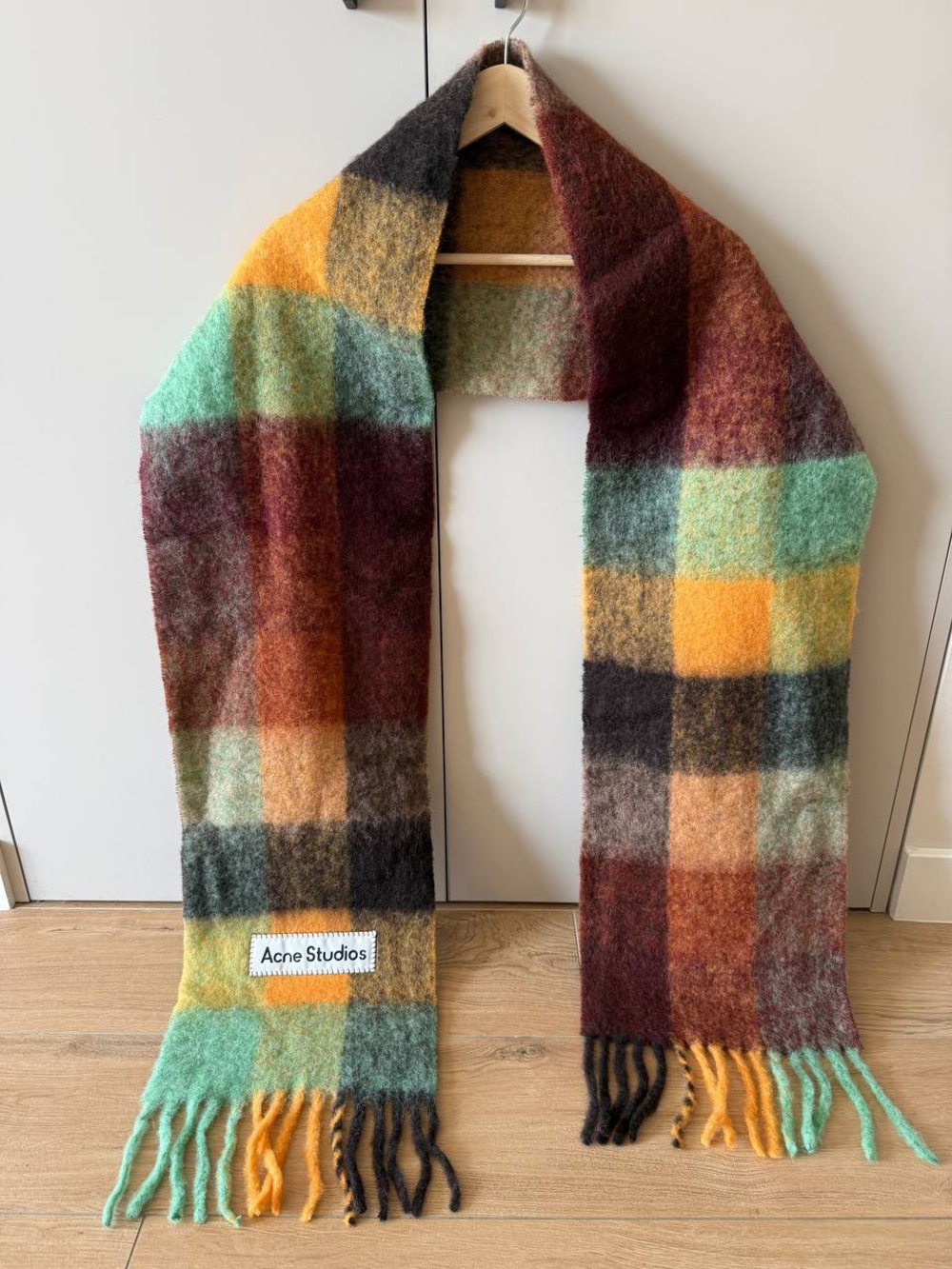 Acne Studios Bright Check Wool Blend Scarf – 250 × 28 cm